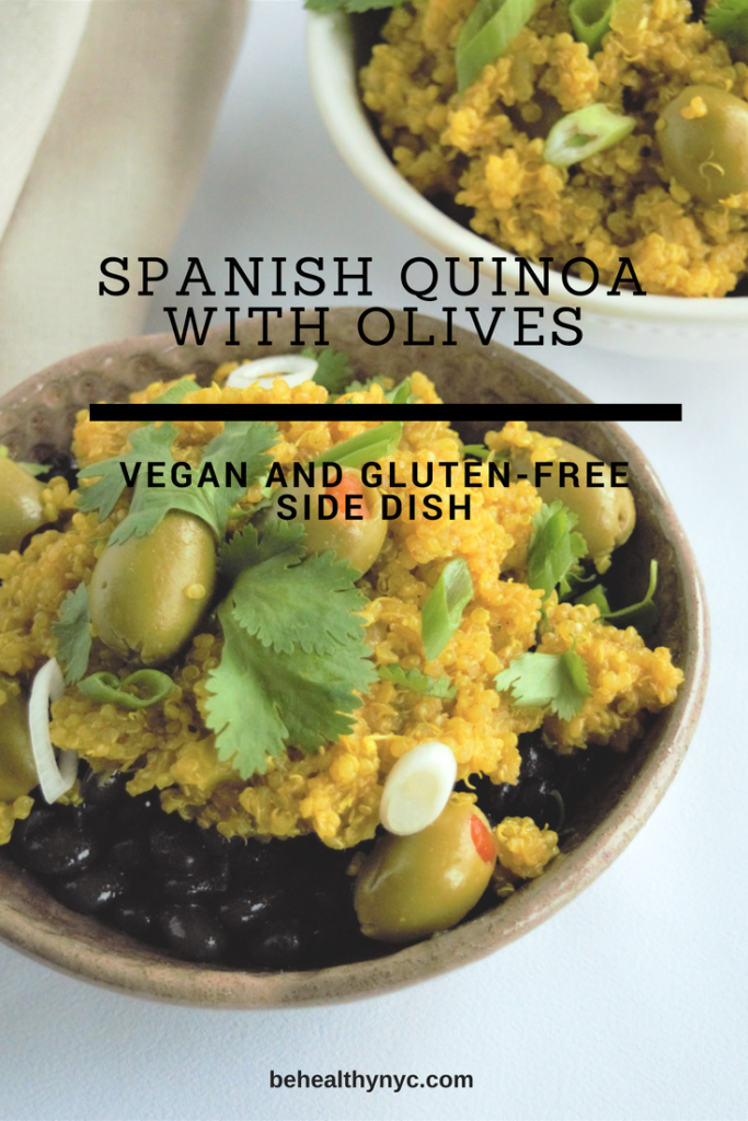 You will love this recipe!This easy Spanish Quinoa with Olives makes a great gluten-free and vegan side dish, that is low-calories and low-carbs.