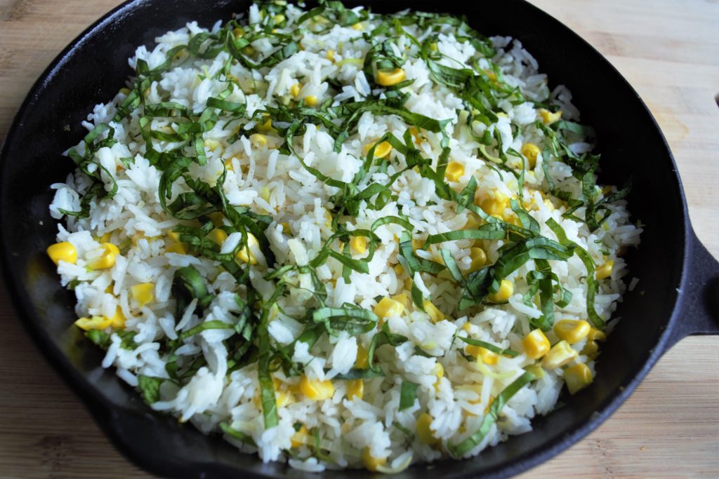 Simple and Easy Vegan Basil Corn Rice Recipe