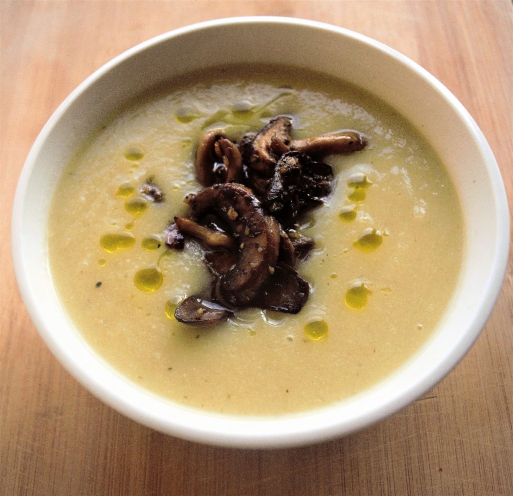 Vegan Cauliflower and Leeks Soup with Wild Mushrooms