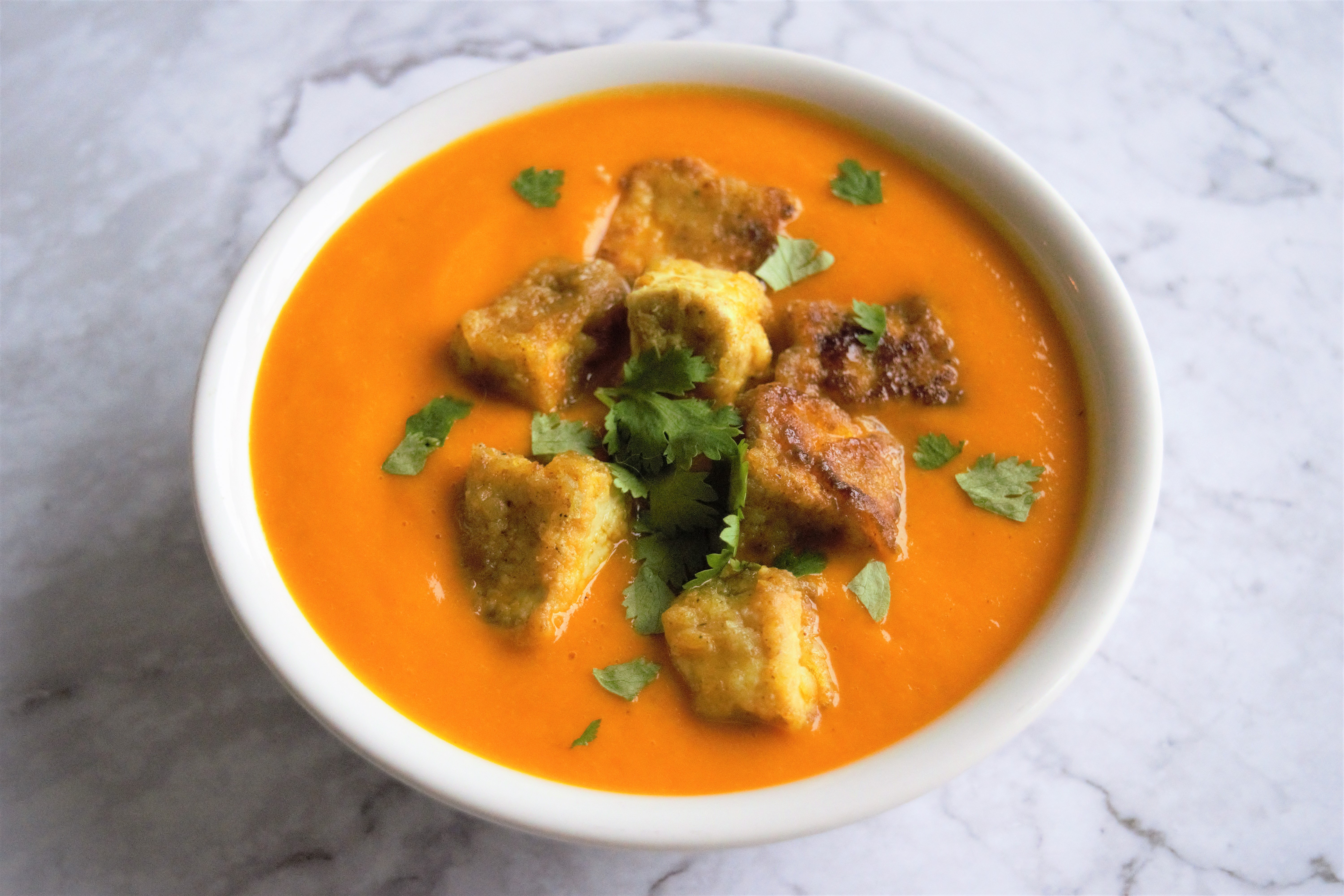 Vegan Carrot-Ginger Soup with Tofu