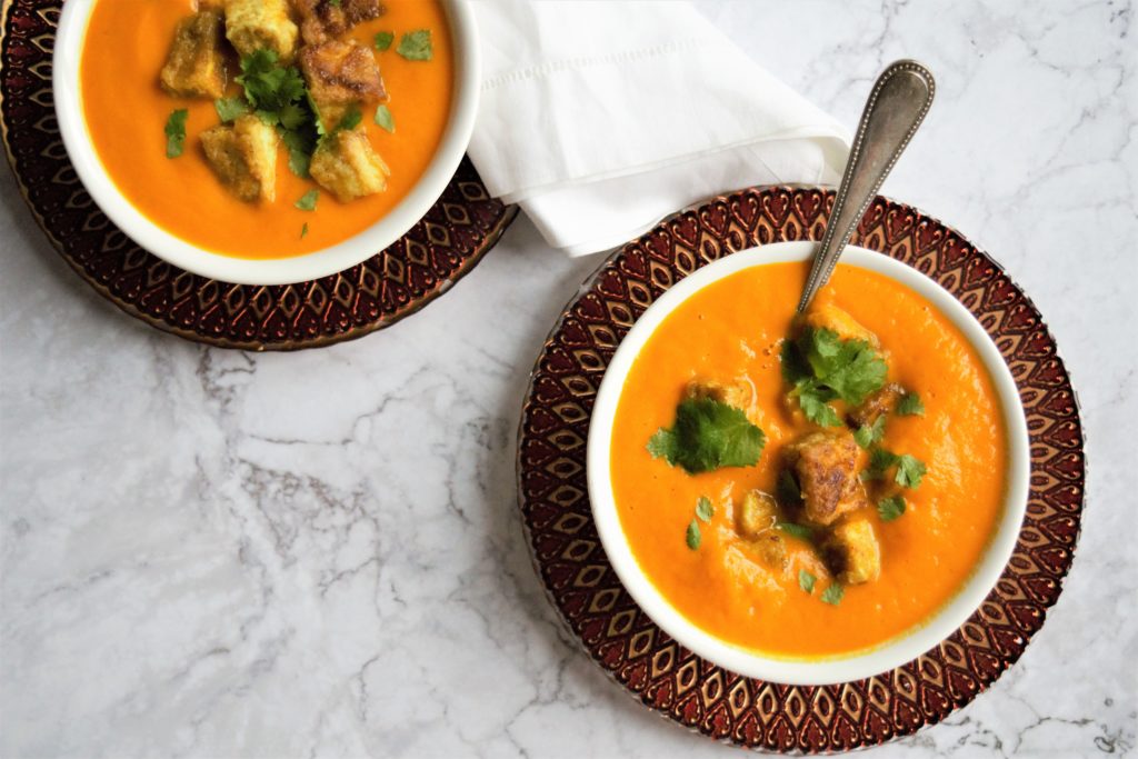 vegan carrot-ginger soup with tofu