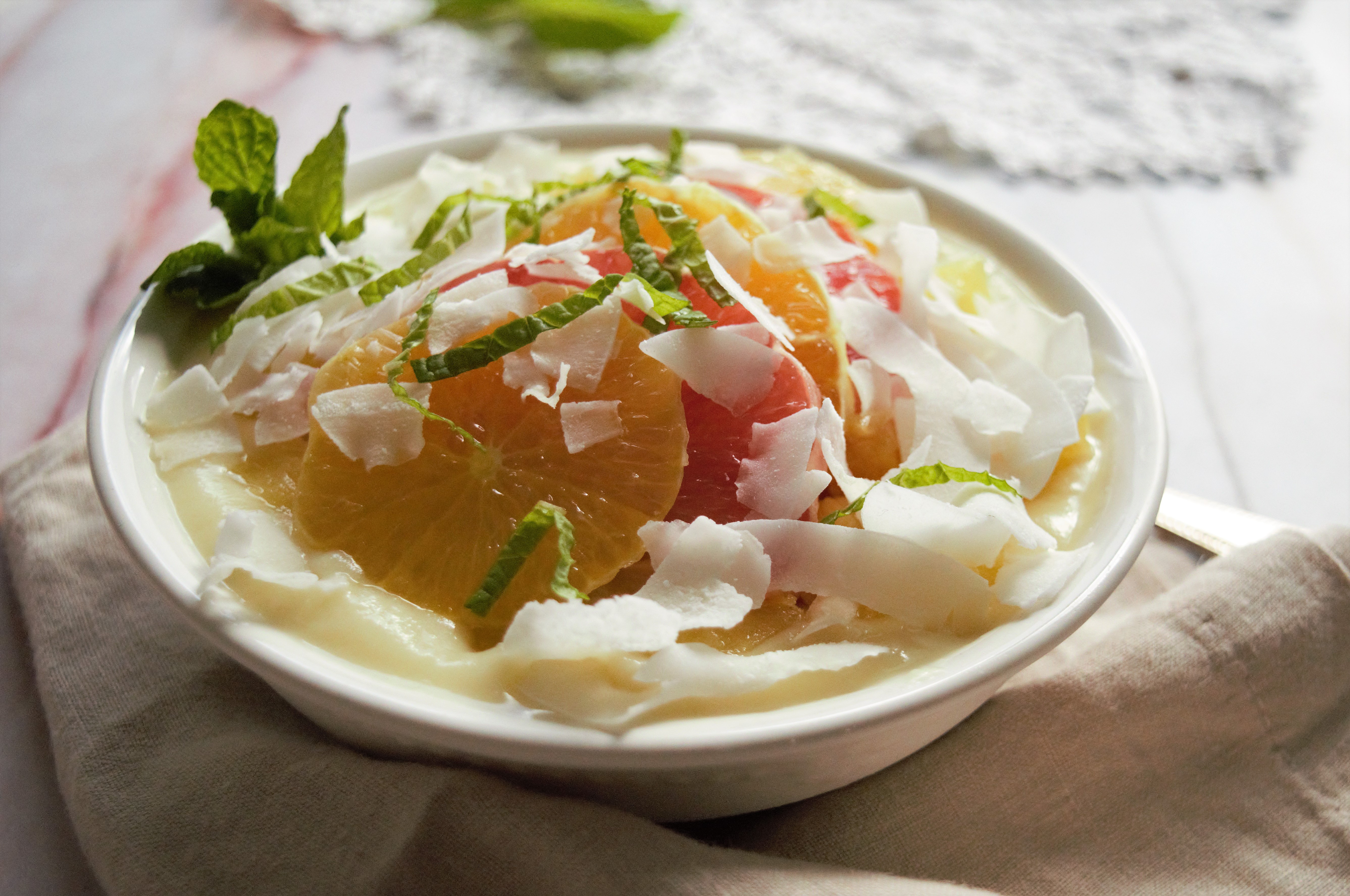 Simple Coconut Fruit Salad with Vegan Vanilla Pudding