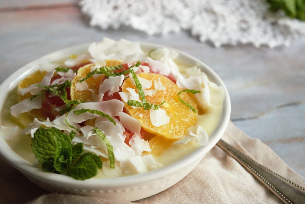 Vegan Coconut Fruit Salad with Vanilla Pudding