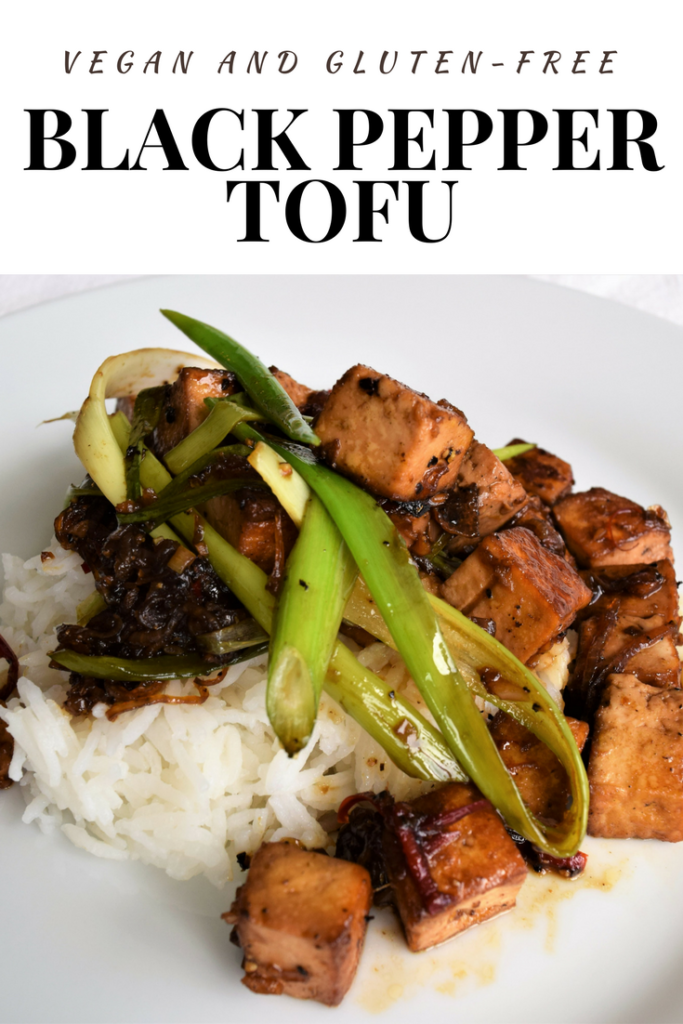 This delicious vegan spicy black pepper tofu is a great high-protein side dish. It is perfect served with rice or over udon noodles.