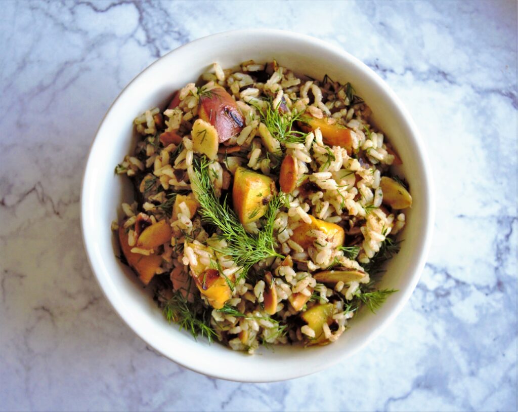 Spiced Brown Rice with Almonds and Nectarines