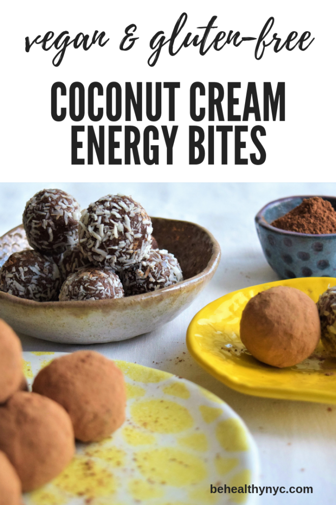 Refined sugar free, gluten-free, healthy, and delicious! These raw vegan coconut cream energy bites are great as a healthy treat or snack.