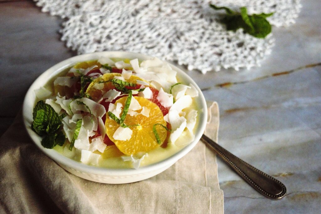 Simple Coconut Fruit Salad with Vegan Vanilla Pudding