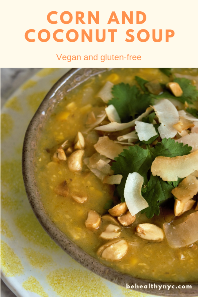 This vegan corn and coconut soup is out of this world!Healthy, gluten-free, sweet, creamy, and a little spicy, it makes a great lunch or dinner.