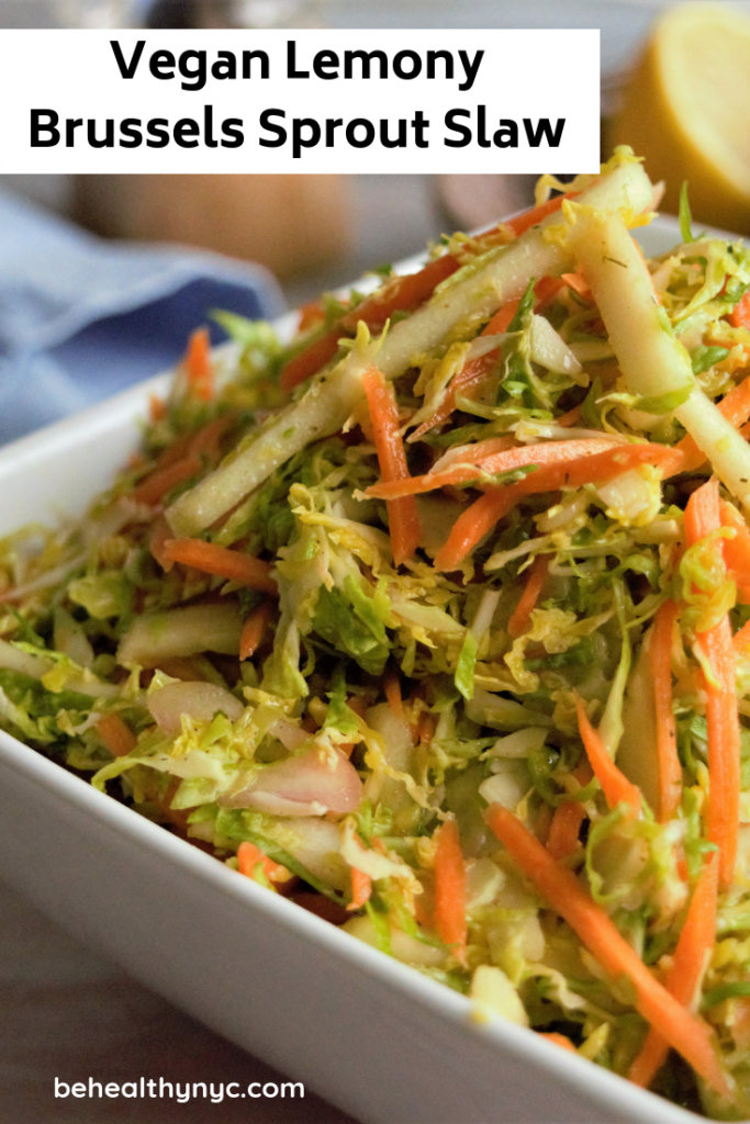 This is easy and delicious vegan lemony Brussels sprouts slaw recipe. It is a great alternative for the classic cabbage slaw.