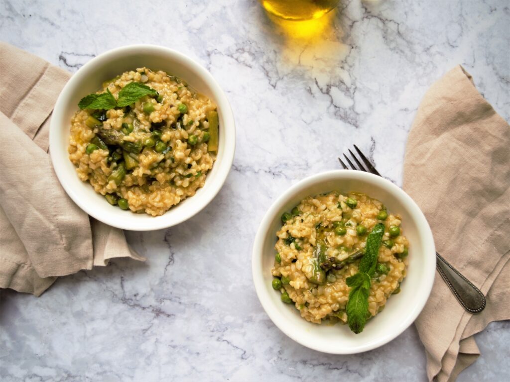 Vegan Risotto with Peas, Asparagus, and Mint