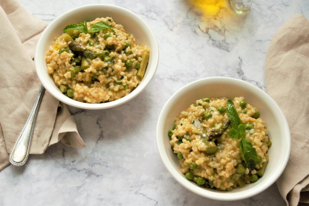 Vegan Risotto with Peas, Asparagus, and Mint