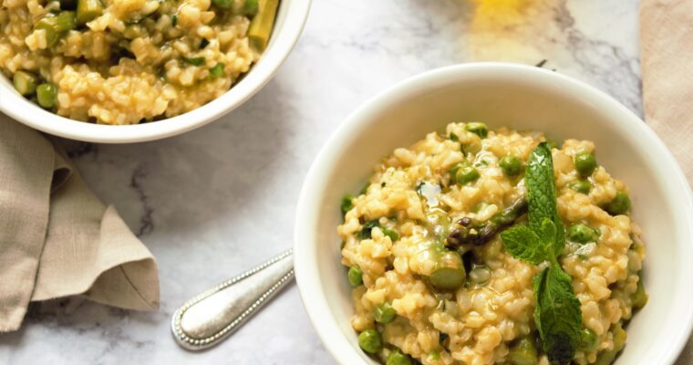 Vegan Risotto with Peas, Asparagus, and Mint