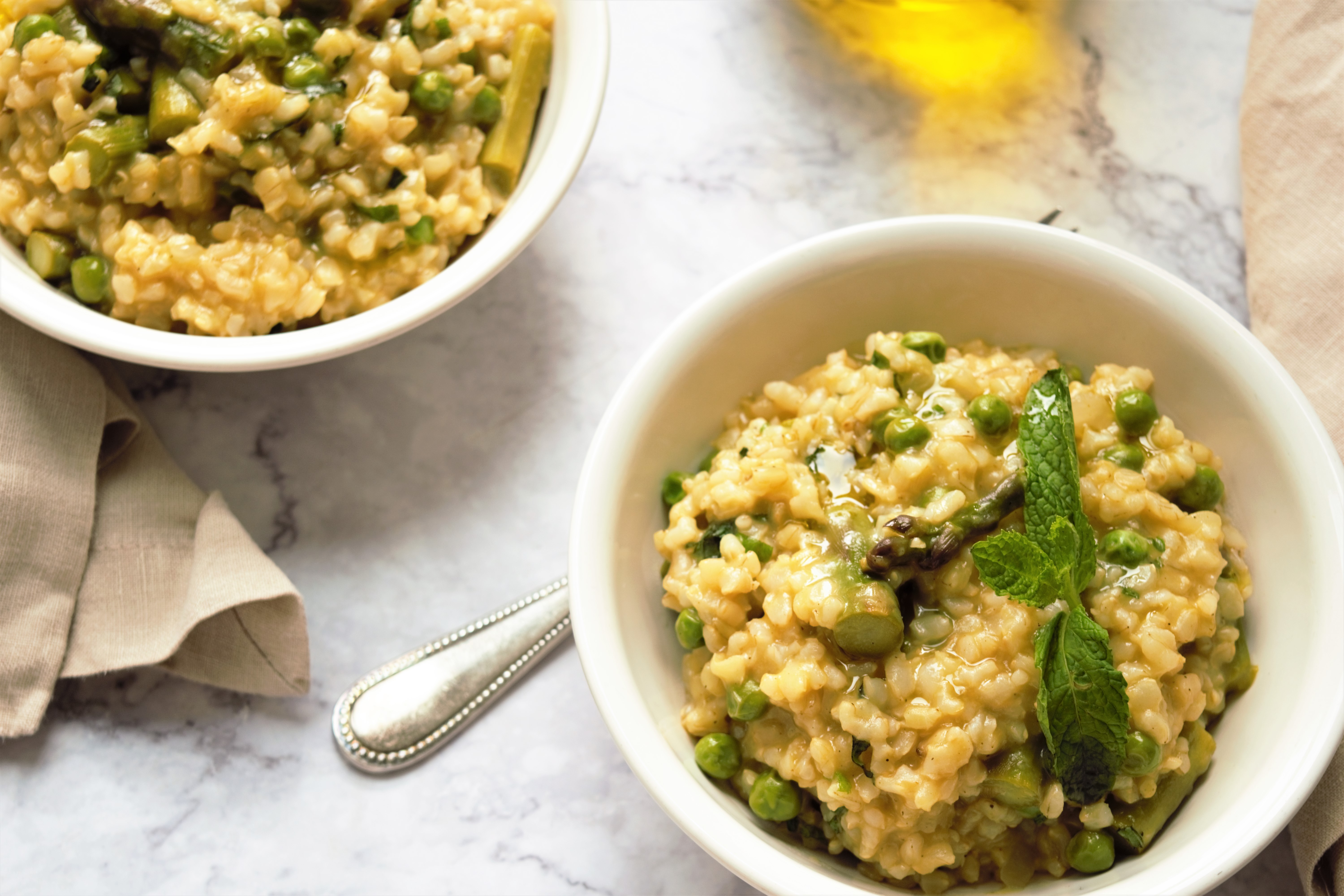 Vegan Risotto with Peas, Asparagus, and Mint