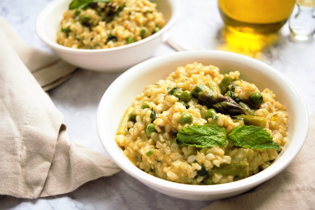 Vegan Risotto with Peas, Asparagus, and Mint