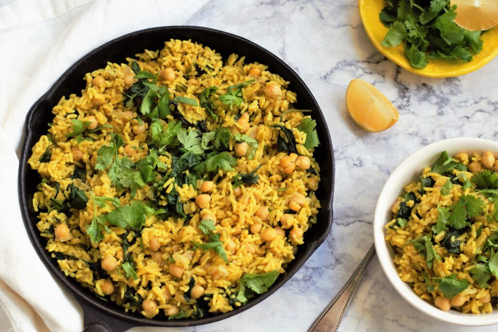 easy one-pot Chickpea and Spinach Rice Pilaf